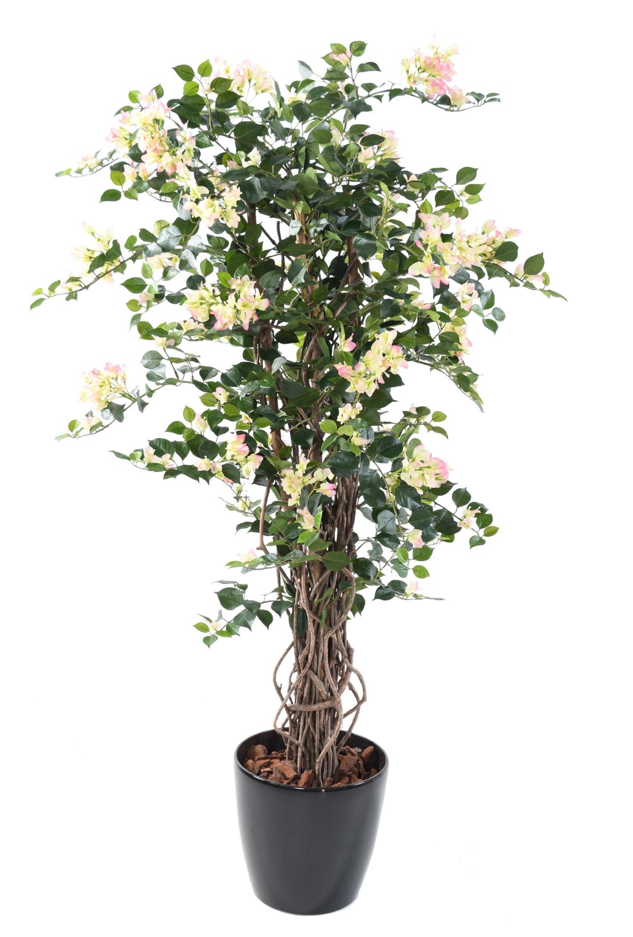 Plante artificielle fleurie Bougainvillier - arbre semi-naturel d'intérieur - H.150cm blanc rose