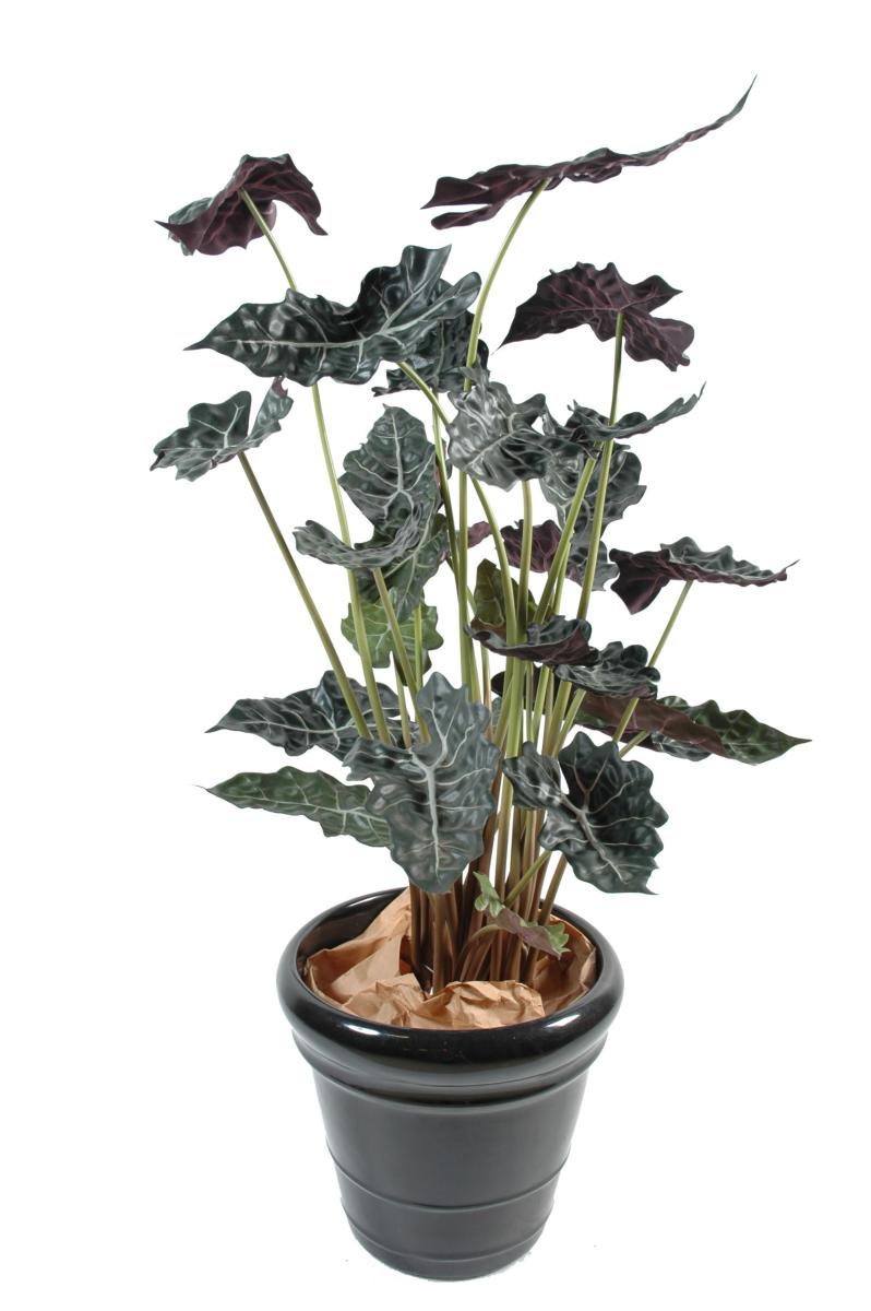 Plante artificielle tropicale Alocasia - déco intérieur - H.110 cm vert rouge