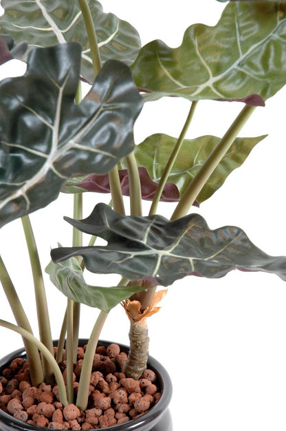 Plante artificielle tropicale Alocasia - déco intérieur - H.65cm vert rouge