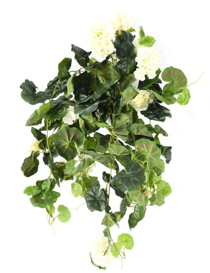 Plante fleurie artificielle Chute de Géranium - décoration d'intérieur - H.60cm blanc