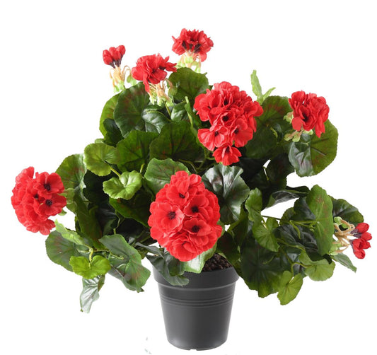 Plante fleurie artificielle - Géranium en piquet - H.35 cm rouge