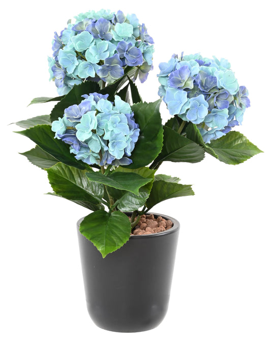 Plante artificielle fleurie Hortensia 3 têtes - intérieur extérieur - H.45cm bleu