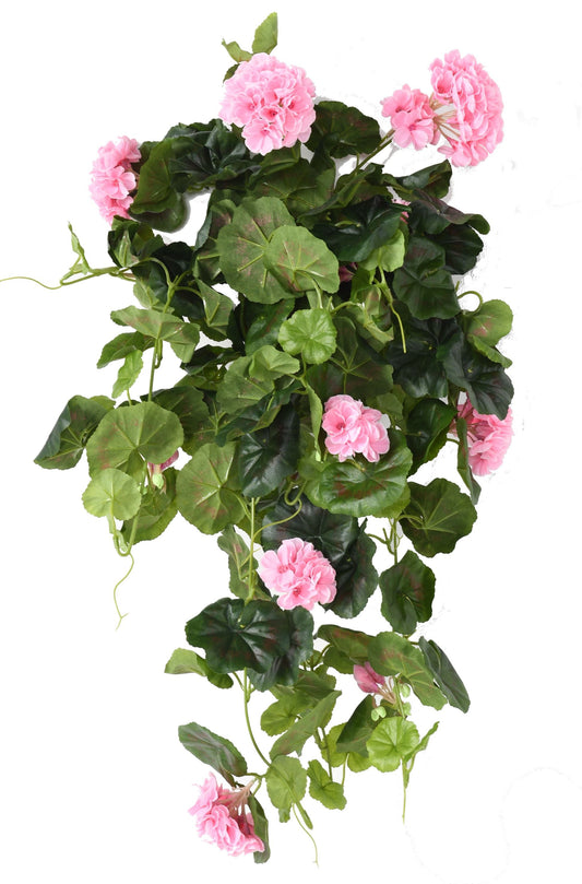 Plante fleurie artificielle Chute de Géranium - décoration d'intérieur - H.60cm rose