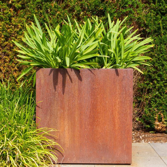 Pot pour fleur bac carré aspect rouillé - intérieur extérieur - L.100xH.60cm Acier Corten