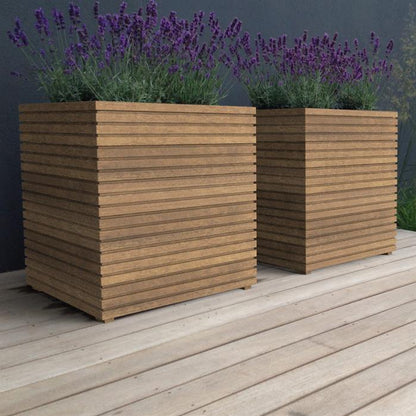 Pot pour fleur bac carré bois exotique Malaga - extérieur jardin - 120x120 cm