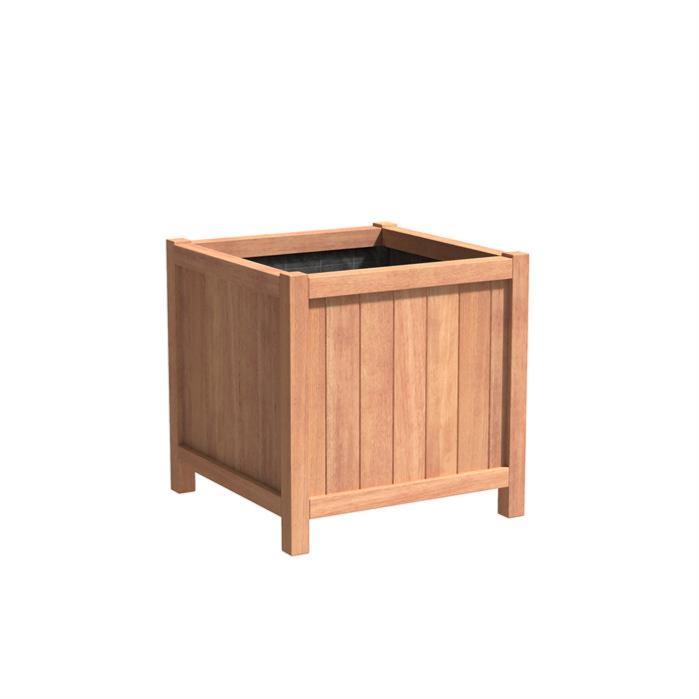 Pot pour fleur bac cube bois exotique Valencia - extérieur jardin - H.60cm