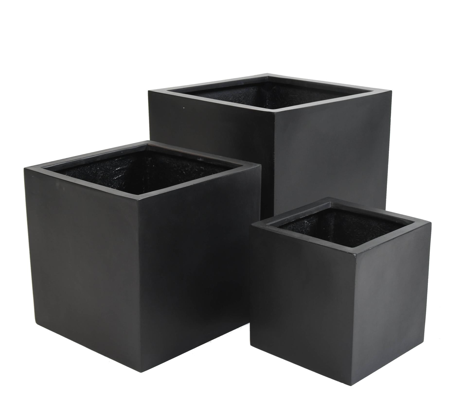 Pot pour fleur bac cube intérieur/extérieur H.60cm noir Fiberstone