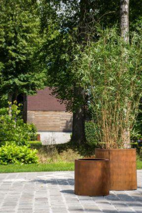 Pot pour fleur bac cylindre effet rouillé - extérieur terrasse - H.50cm Corten