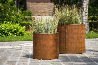 Pot pour fleur bac cylindre effet rouillé - extérieur terrasse - H.39cm Corten