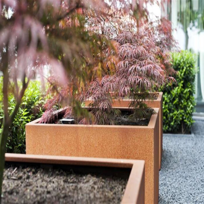 Pot pour fleur bac carré haut rouillé - extérieur jardin - H.100x40cm Corten