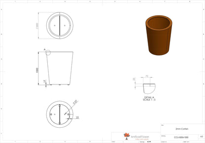 Pot pour fleur bac conique Cado rouillé - extérieur jardin - H.100xØ.80cm Corten