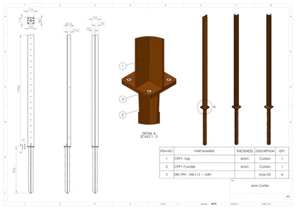 Poteau pour Panneau Acier Corten rouille - décoration jardin terrasse - H.270cm