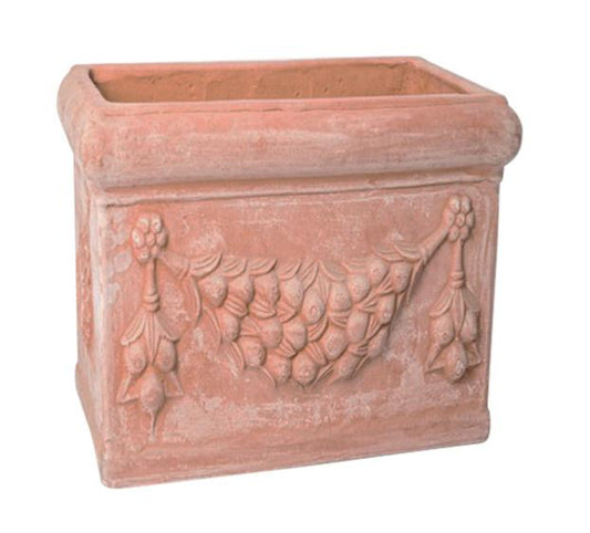 Poterie Toscane bac cube ornement feston - pot en terre cuite - 50xH.43cm