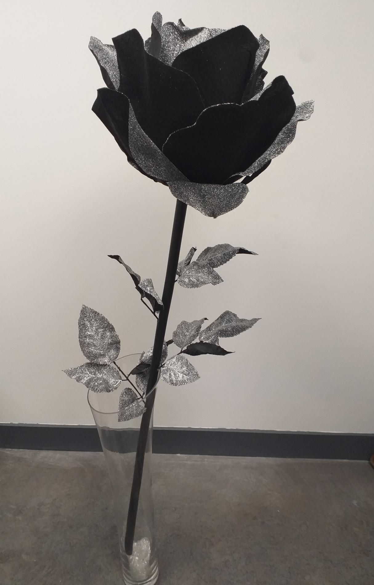 Rose artificielle géante noir pailleté - décoration d'intérieur - H125xØ.40cm