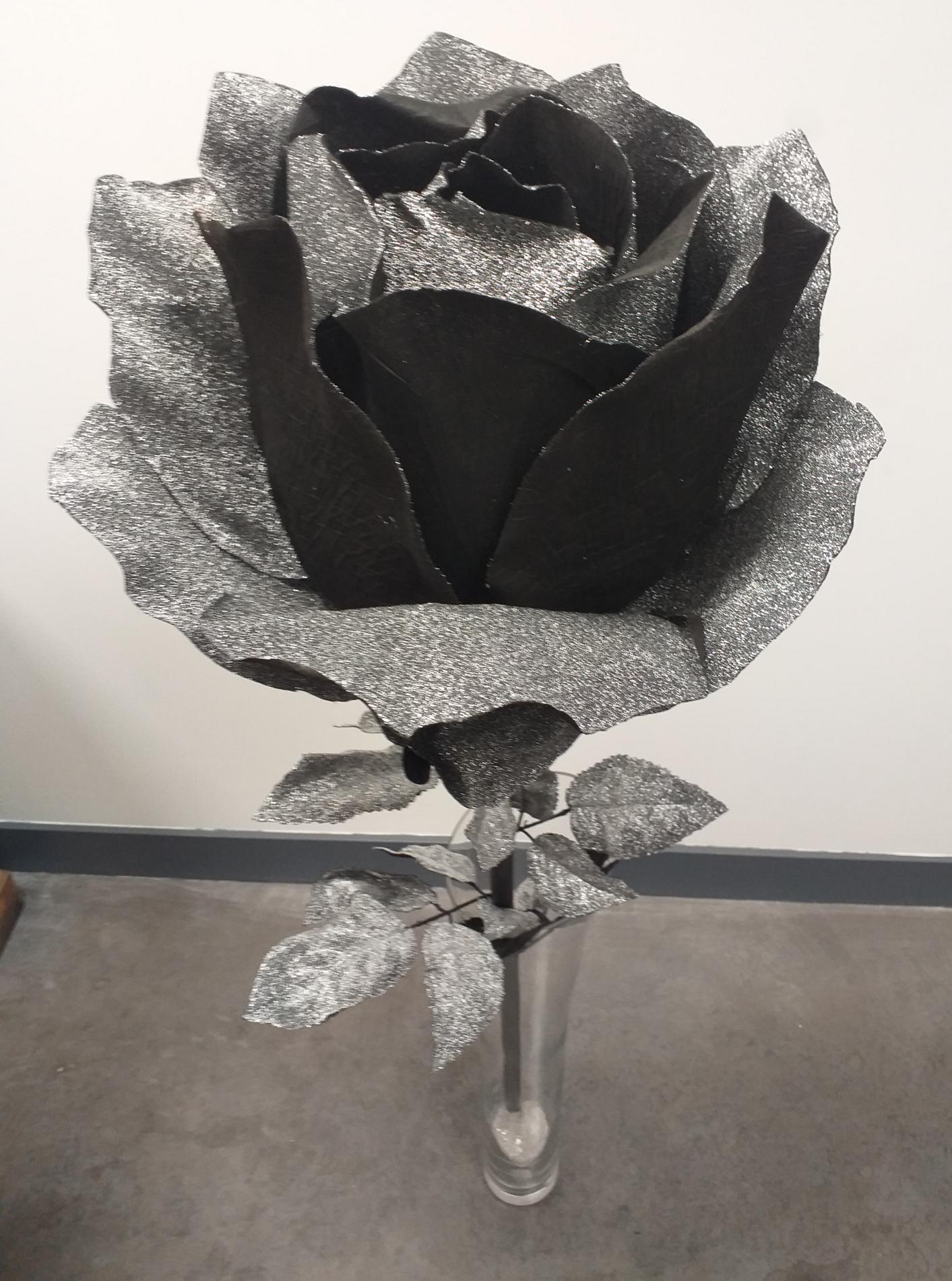 Rose artificielle géante noir pailleté - décoration d'intérieur - H125xØ.40cm