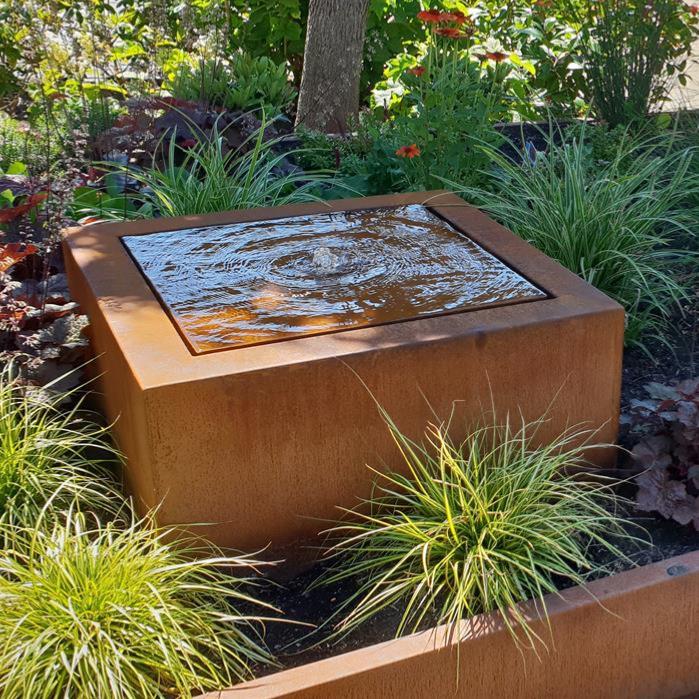 Table d'eau fontaine avec LED - extérieur jardin - 120xH.40cm Acier Corten