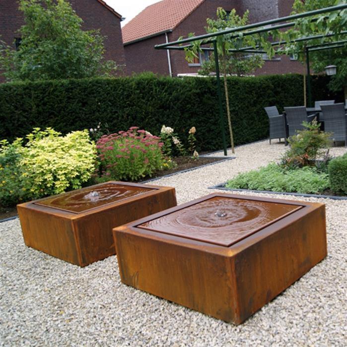 Table d'eau fontaine avec LED - extérieur jardin - 80xH.40cm Acier Corten