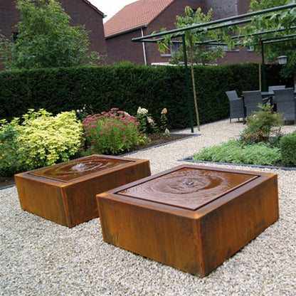 Table d'eau fontaine avec LED - extérieur jardin - 120xH.40cm Acier Corten