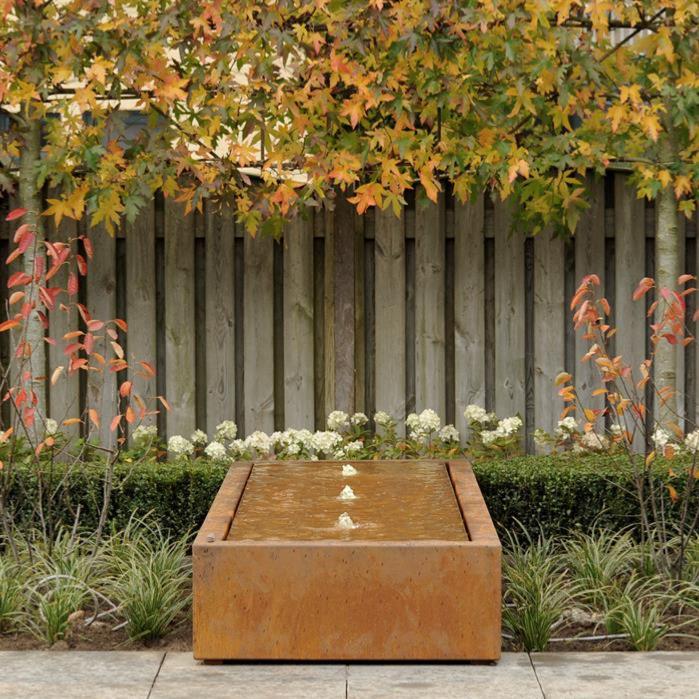 Table d'eau rectangulaire fontaine avec LED - extérieur jardin - 200x80x40cm Acier Corten