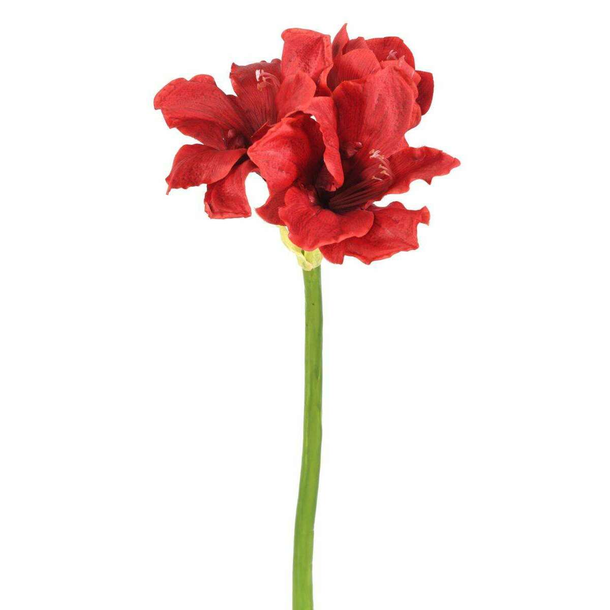 Amaryllis artificielle 2 fleurs 1 bouton - composition florale - H.66 cm rouge