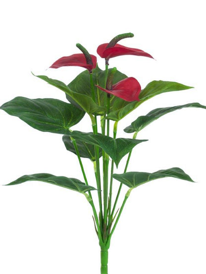 Fleur artificielle Anthurium en piquet - plante d'intérieur - H.36 cm rouge