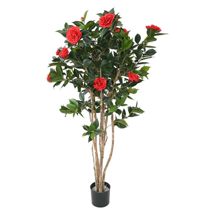 Arbre artificiel Camélia du japon 12 fleurs - intérieur - H.160cm rouge