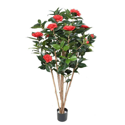 Arbre artificiel Camélia du japon 8 fleurs - intérieur - H.130cm rouge