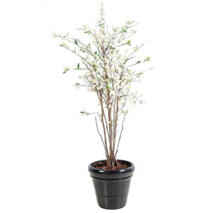 Arbre artificiel fleuri Cerisier en fleurs - plante synthétique - H.150cm blanc