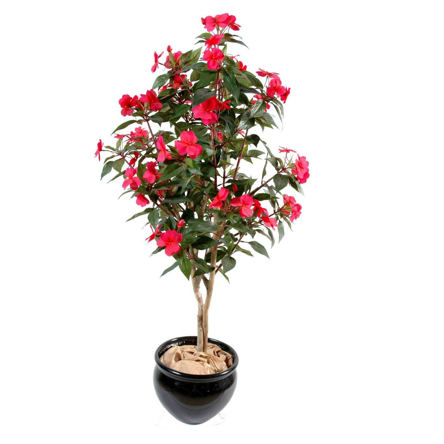 Arbre artificiel fleuri Impatiens - plante d'intérieur - H.110cm Fuchsia