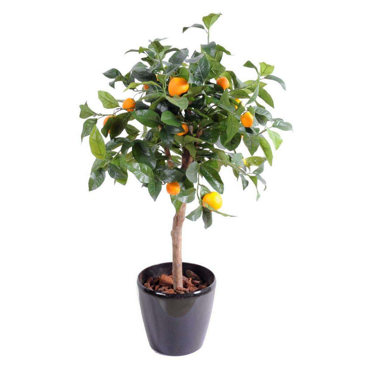 Arbre artificiel fruitier Oranger tête en pot - intérieur - H.85cm vert orange