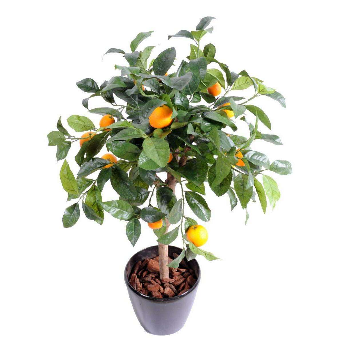 Arbre artificiel fruitier Oranger tête en pot - intérieur - H.85cm vert orange