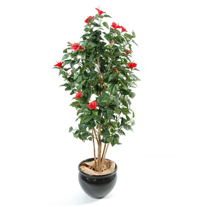 Arbre fleuri artificiel Hibiscus - plante fleurie synthétique - H.150cm rouge