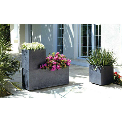 Bac pour fleur carré Volcania intérieur extérieur balcon H.43cm anthracite EDA PLASTIQUES