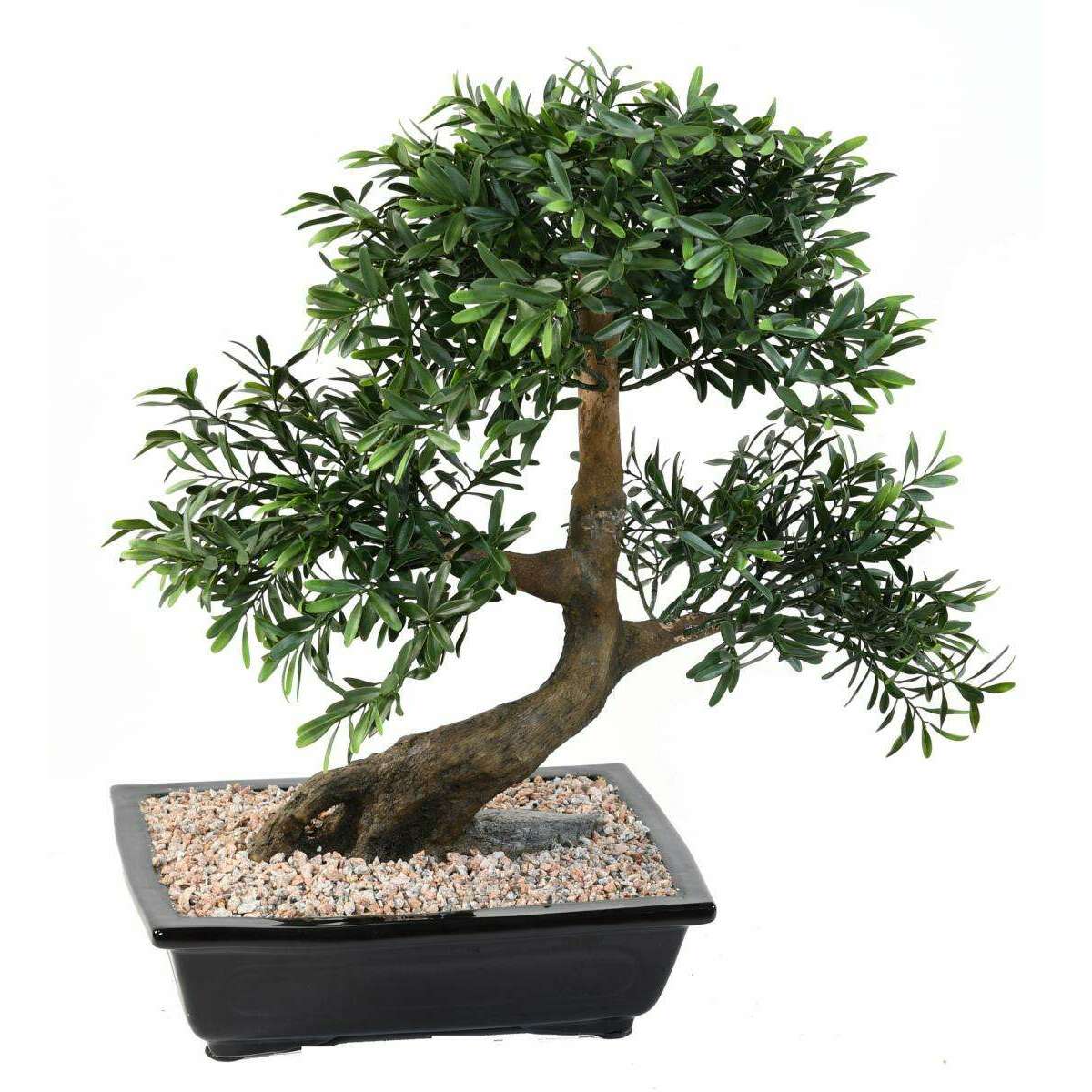 Bonsaï Black Willow arbre miniature en coupe - plante synthétique intérieur - H.50cm