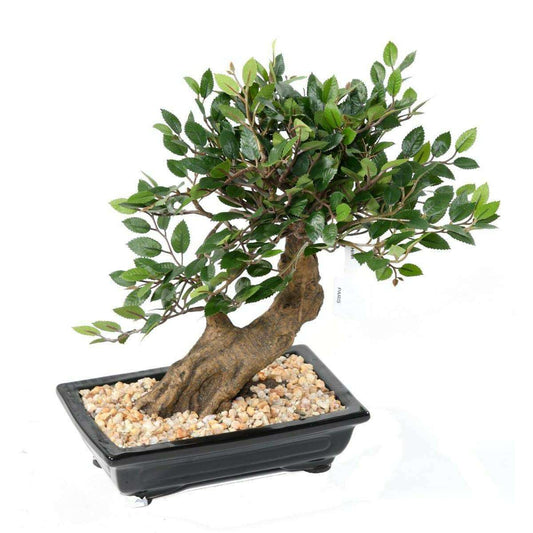 Bonsaï Orme artificiel coupe avec gravier - plante synthétique intérieur - H.30cm