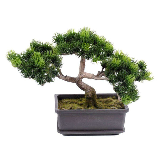 Bonsaï Pin artificiel en coupe - plante synthétique intérieur extérieur - H.22cm