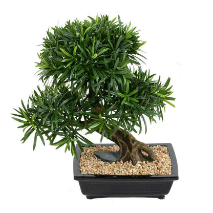 Bonsaï Podocarpus artificiel en coupe - plante synthétique intérieur - H.50cm