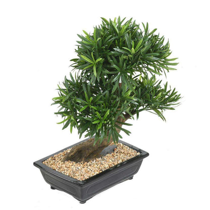 Bonsaï Podocarpus artificiel en coupe - plante synthétique intérieur - H.50cm