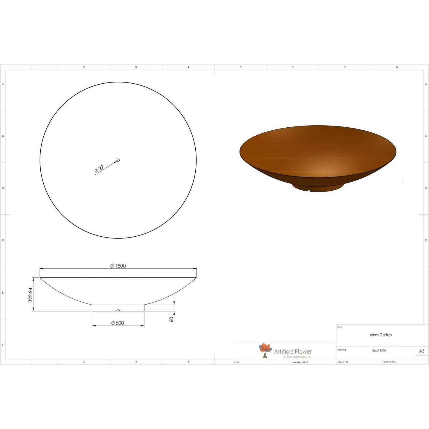 Brasero d'extérieur Acier Corten - mobilier jardin terrasse - Ø.150cm rouille