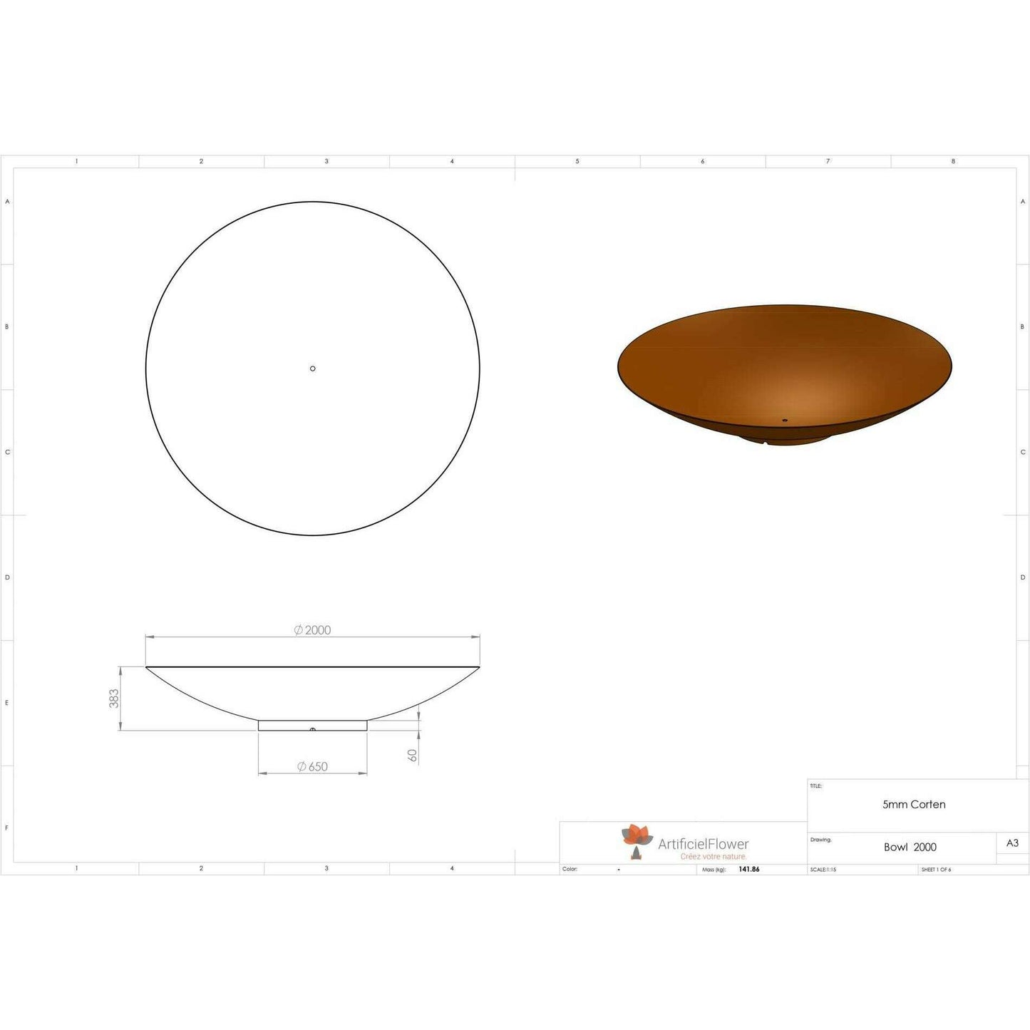 Brasero d'extérieur Acier Corten - mobilier jardin terrasse - Ø.200cm rouille