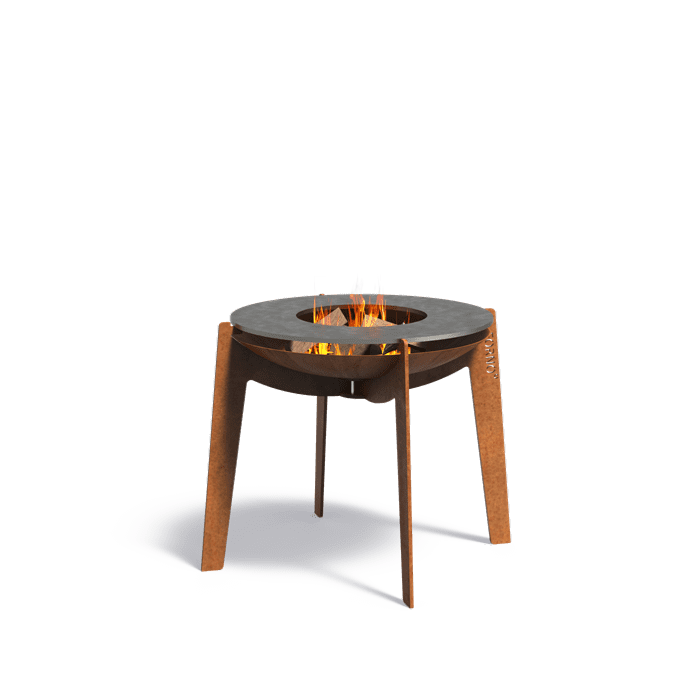 Brasero d'extérieur Acier Corten avec plaque de cuisson - mobilier jardin - Ø.60XH.57cm