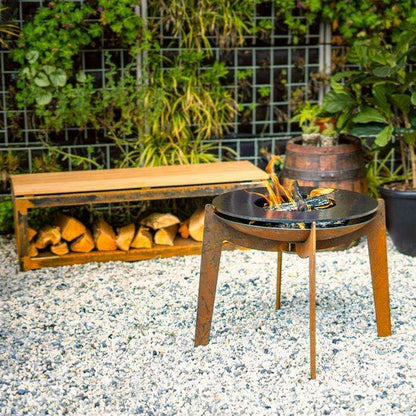 Brasero d'extérieur Acier Corten avec plaque de cuisson - mobilier jardin - Ø.60XH.57cm