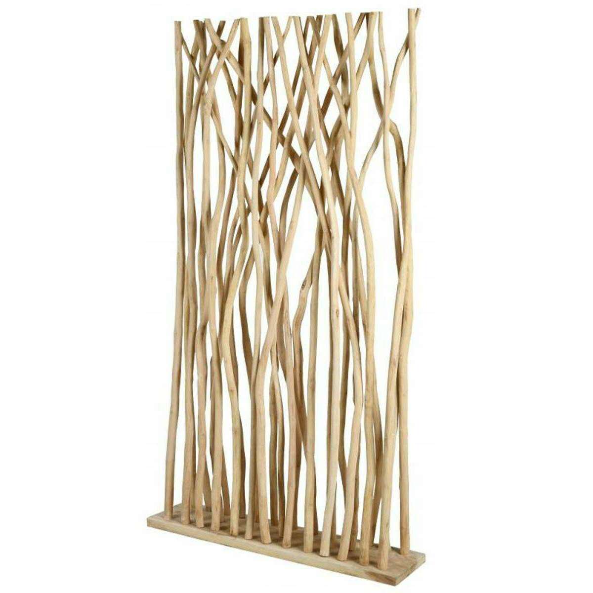 Brise vue claustra bois - séparateur de pièce fabriqué en branches de teck naturel - H.180x120cm