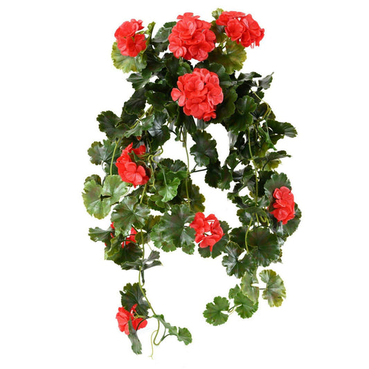 Chute artificielle fleurie Géranium UV 10 têtes - plante d'extérieur - H.65cm rouge