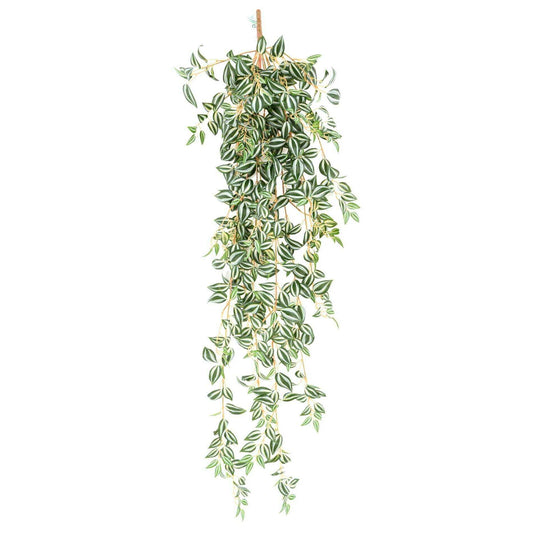 Feuillage artificiel chute de Tradescantia - plante d'intérieur - H.110cm vert blanc