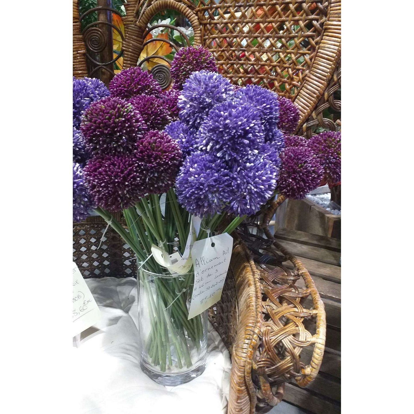 Fleur artificielle Allium ail d'ornement set de 3 - composition bouquet - H.46cm pourpre