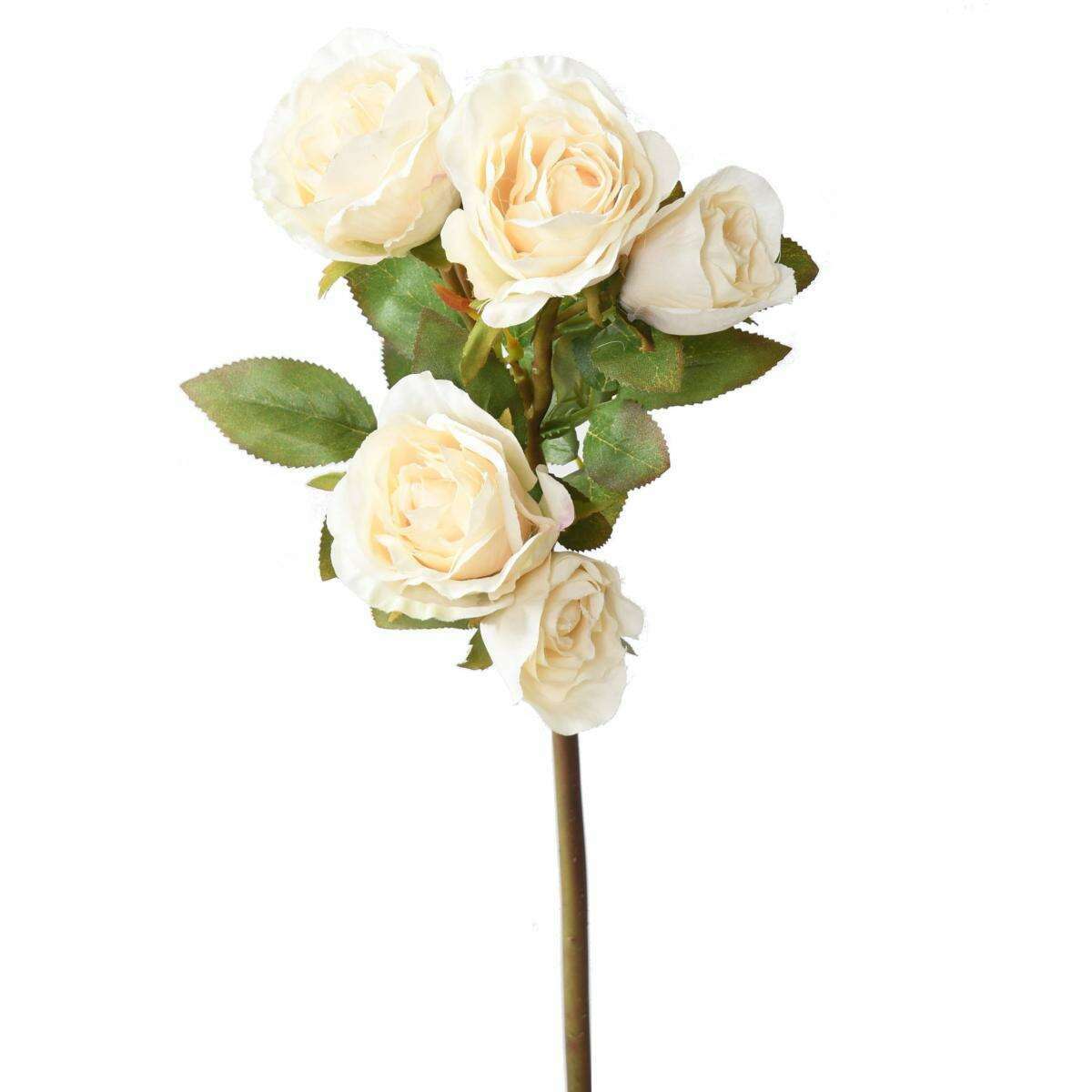 Fleur artificielle coupée rose multi spray - 5 fleurs - H.45cm blanc