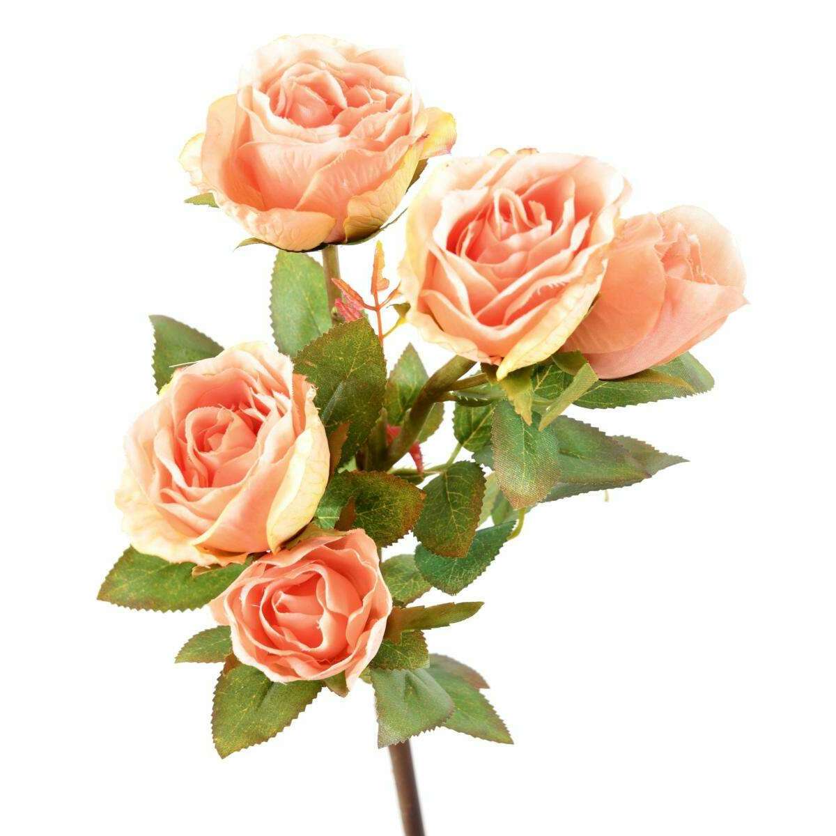 Fleur artificielle coupée rose multi spray - 5 fleurs - H.45cm orange