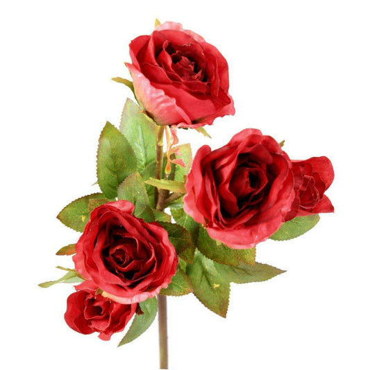 Fleur artificielle coupée rose multi spray - 5 fleurs - H.45cm rouge