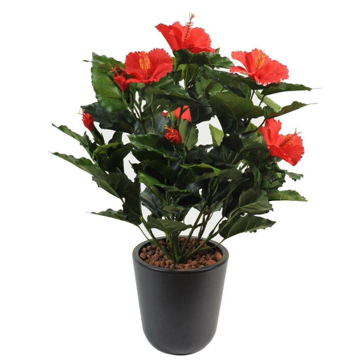 Fleur artificielle en piquet Hibiscus - plante fleurie synthétique - H.45cm rouge